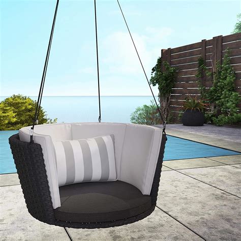 one-person-wicker-porch-swing-black-wicker-round-design-with-ropes ...