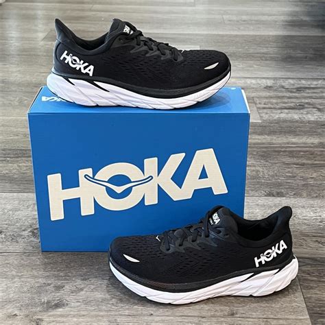 Hoka One One Men's Black and White Trainers | Depop