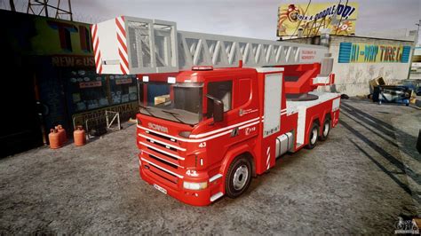 Scania Fire Ladder v1.1 Emerglights red [ELS] for GTA 4