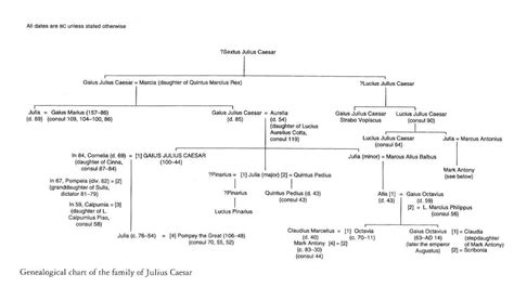 Genealogical chart of the family tree of Julius Caesar. From Antony Kamm, Julius Caesar: a life ...