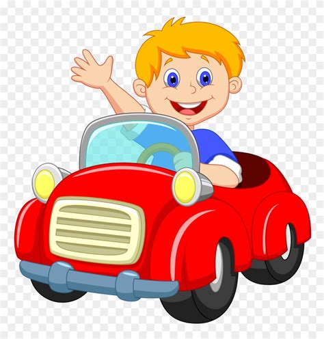 Boy Driving Red Car Clip Art - Boy In Car Cartoon - Free Transparent ...