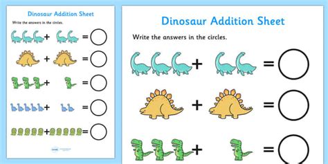 Dinosaur Addition Sheet - dinosaur themed, addition sheet