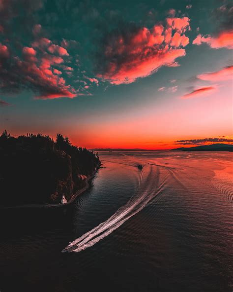 HD wallpaper: yacht, sea, sunset, skyline, vancouver, canada ...