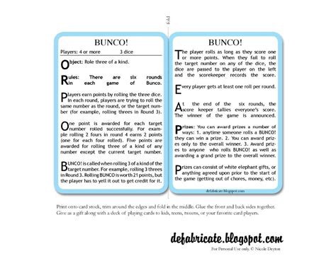 Bunco Rules Printable