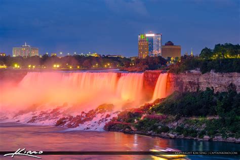 Red Lights at the America Falls Niagara Falls Light Show Nightti | Royal Stock Photo