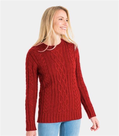 Red Pure Wool | Womens Pure Wool Aran Sweater