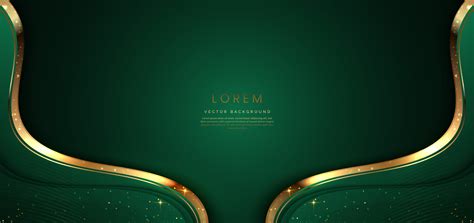 Green elegant background with golden curved lines and lighting effect with copy space for text ...