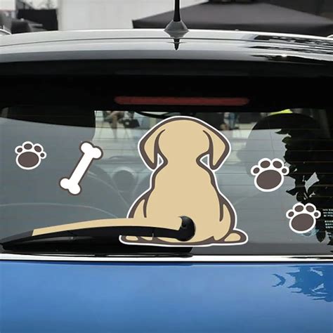 3D Car Stickers Cartoon Funny Dog Moving Tail Car Rear Window Sticker ...