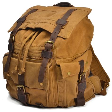 Vintage Military Canvas Leather Men's Backpack Large Canvas Backpack ...