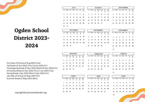 Ogden School District Calendar with Holidays 2023-2024