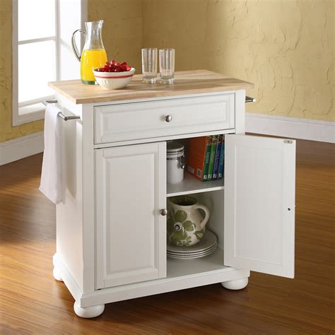 Alexandria Natural Wood Top Portable Kitchen Island - White | DCG Stores