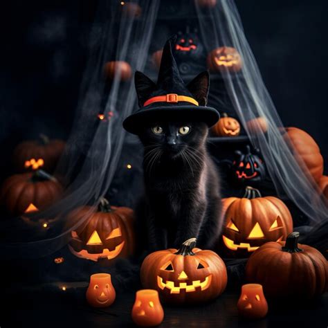 Premium AI Image | black cat Halloween pumpkins