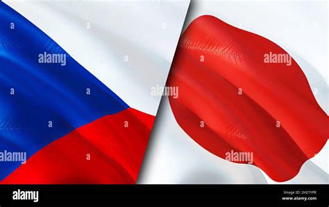 Czech and Japan flags. 3D Waving flag design. Japan Czechia flag, picture, wallpaper. Czech vs ...