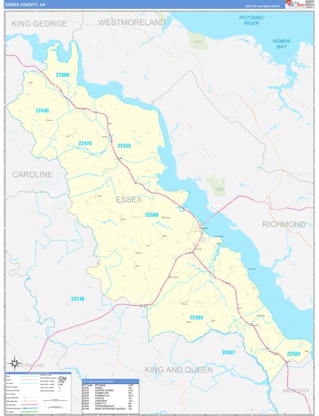 Essex County, VA Zip Code Wall Map Basic Style by MarketMAPS - MapSales