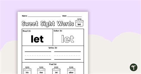 Sweet Sight Words Worksheet - LET | Teach Starter