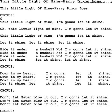 Summer Camp Song, This Little Light Of Mine-Harry Dixon Loes, with lyrics and chords for Ukulele ...