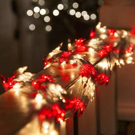 Wintergreen Lighting Red/Clear Cluster String Lights Garland, 18ft, 600 Lights, White Wire ...