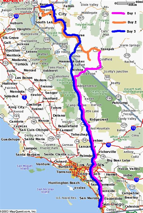 Reno Trip Route Map - February 2003