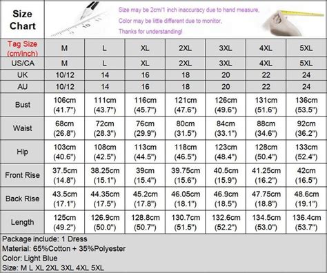 Dennis Uniform Size Chart