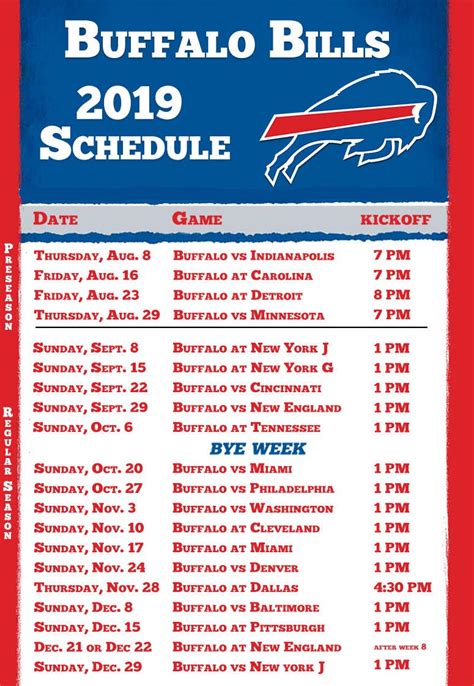 2020 Buffalo Bills Season Printable | Example Calendar Printable