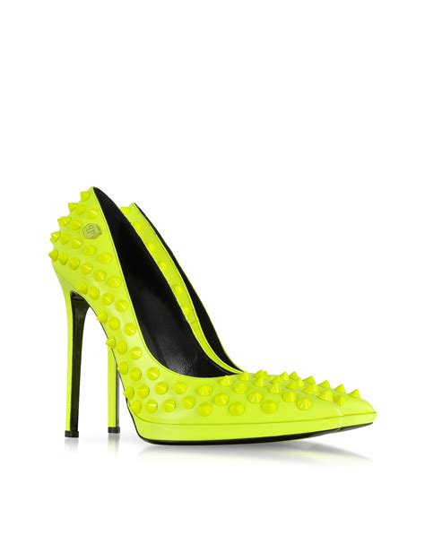 Philipp Plein Neon Yellow High Heels Pop Studded Pump in Green - Lyst