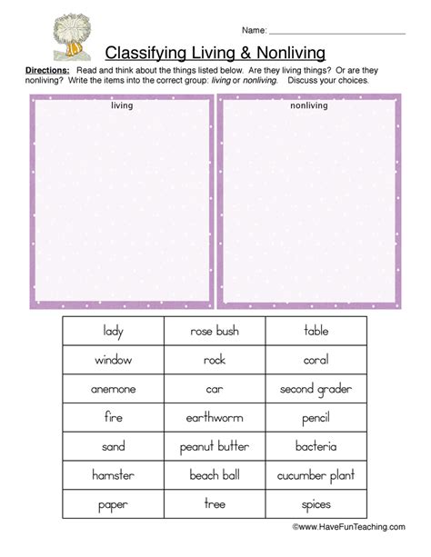 Classifying Living and Nonliving Things Worksheet by Teach Simple