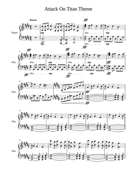 Attack On Titan Theme sheet music for Piano download free in PDF or MIDI