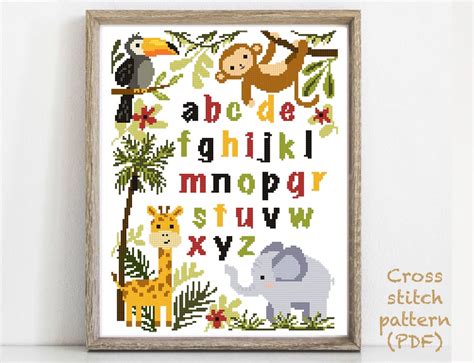 Alphabet Modern Cross Stitch Pattern, Easy Counted Cross Stitch, Africa Animals Cross Stitch ...