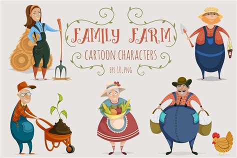 Family farm. Cartoon characters