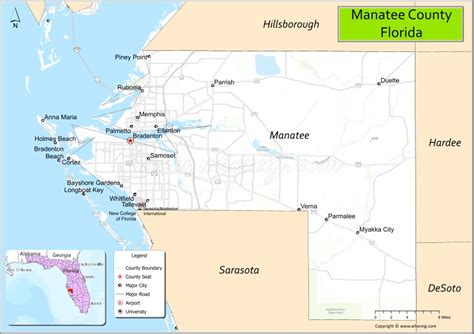 Map of Manatee County, Florida showing cities, highways & important ...