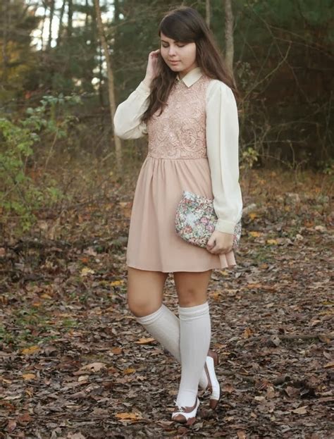 White knee high socks with pastel pink dress and... » Sock It Up ...