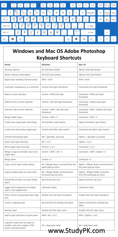 Windows and Mac OS Adobe Photoshop Keyboard Shortcuts for Layer - medicalkidunya