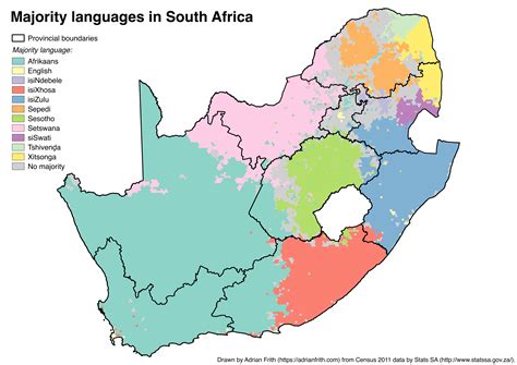 Distribution of the 11 official languages of South Africa : MapPorn