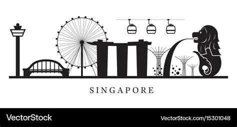 Singapore landmarks skyline in black and white Vector Image