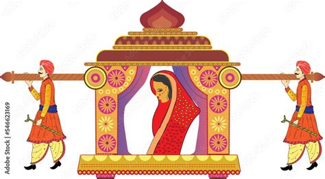 Indian wedding symbol bride in Doli vector line art clip art. Indian ...