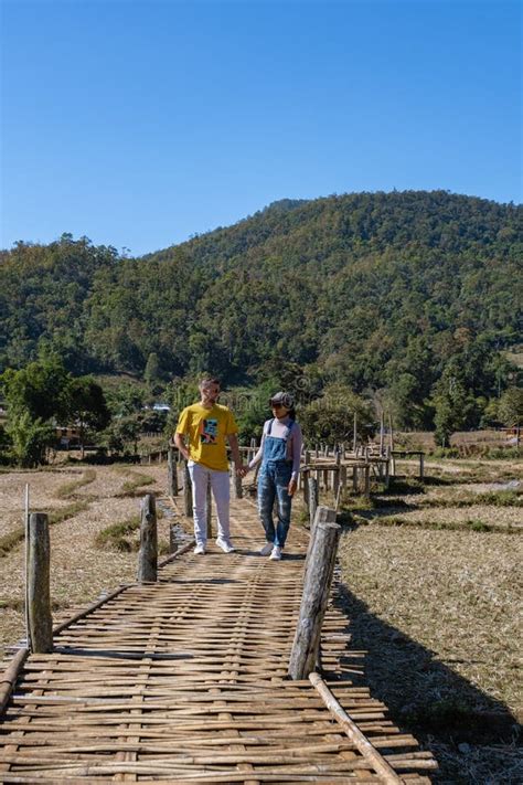 Couple Visit Pai Bamboo Bridge in Pai Thailand, Man and Woman on Vacation in Northern Thailand ...