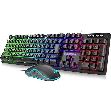 Amazon.co.jp: NPET Keyboard and Mouse Set, Gaming LED, Backlight, 7 Colors, USB 26 Keys, Anti ...