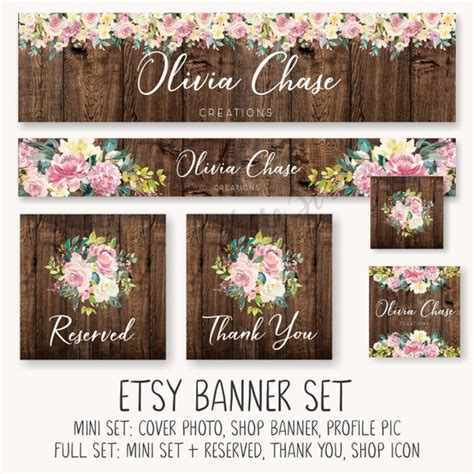 Etsy Banner Set Rustic Floral Banner Peonies Roses Flowers - Etsy