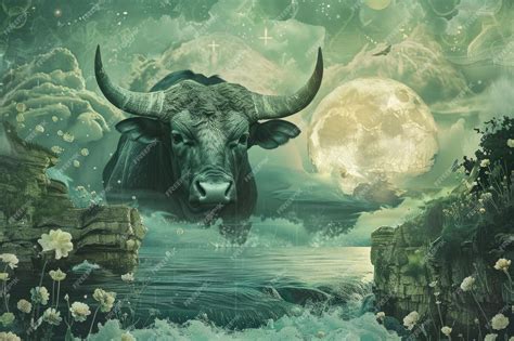 Premium Photo | A powerful bull stands majestically in a river under the glow of a full moon in ...