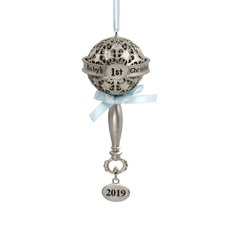 Hallmark Premium 2019 Baby's First Christmas Rattle with Blue Ribbon Christmas Ornaments ...