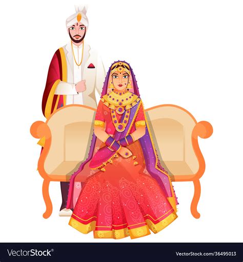 Beautiful indian bridal sit at sofa and her groom Vector Image