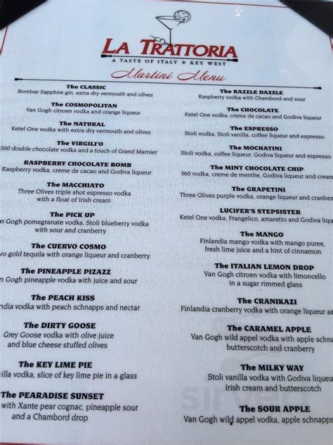 La Trattoria Oceanside menu in Key West, Florida, USA