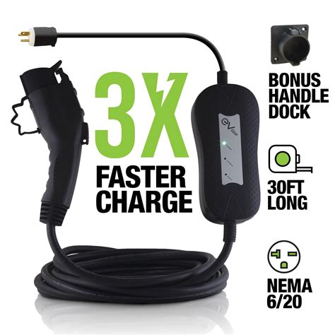 Level 2 EV Charger by EV Gear, 30 ft Portable Plug-In Charger, 240v, Includes Handle Dock, Works ...