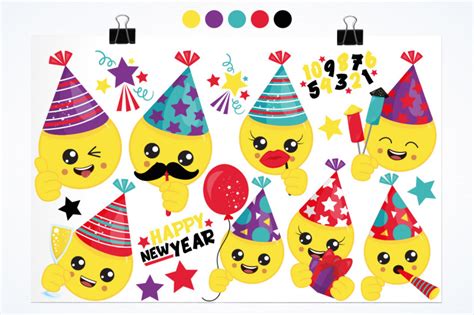 New Year Emojis By Prettygrafik Design | TheHungryJPEG