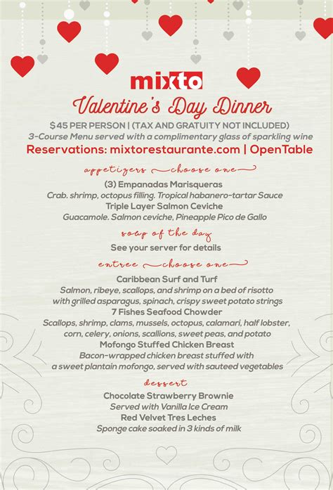 Mixto's Valentines Day Dinner Menu - Mixto Restaurante