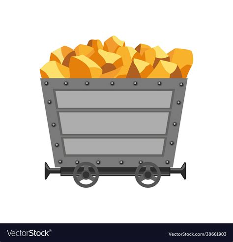 Metal mine cart loaded with gold cartoon Vector Image