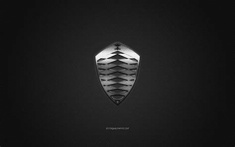Koenigsegg logo, silver logo, gray carbon fiber background, Koenigsegg metal emblem, HD ...