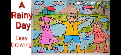 Rainy Day Drawing Easy Drawing Of Rainy Day Monsoon Drawing My Favourite Season Drawing | Rainy ...