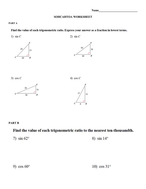 Soh Cah Toa Worksheet – Zip Worksheet