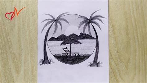 How to draw a sea beach scenery easily || Pencil sketch scenery drawing - Step by step - YouTube